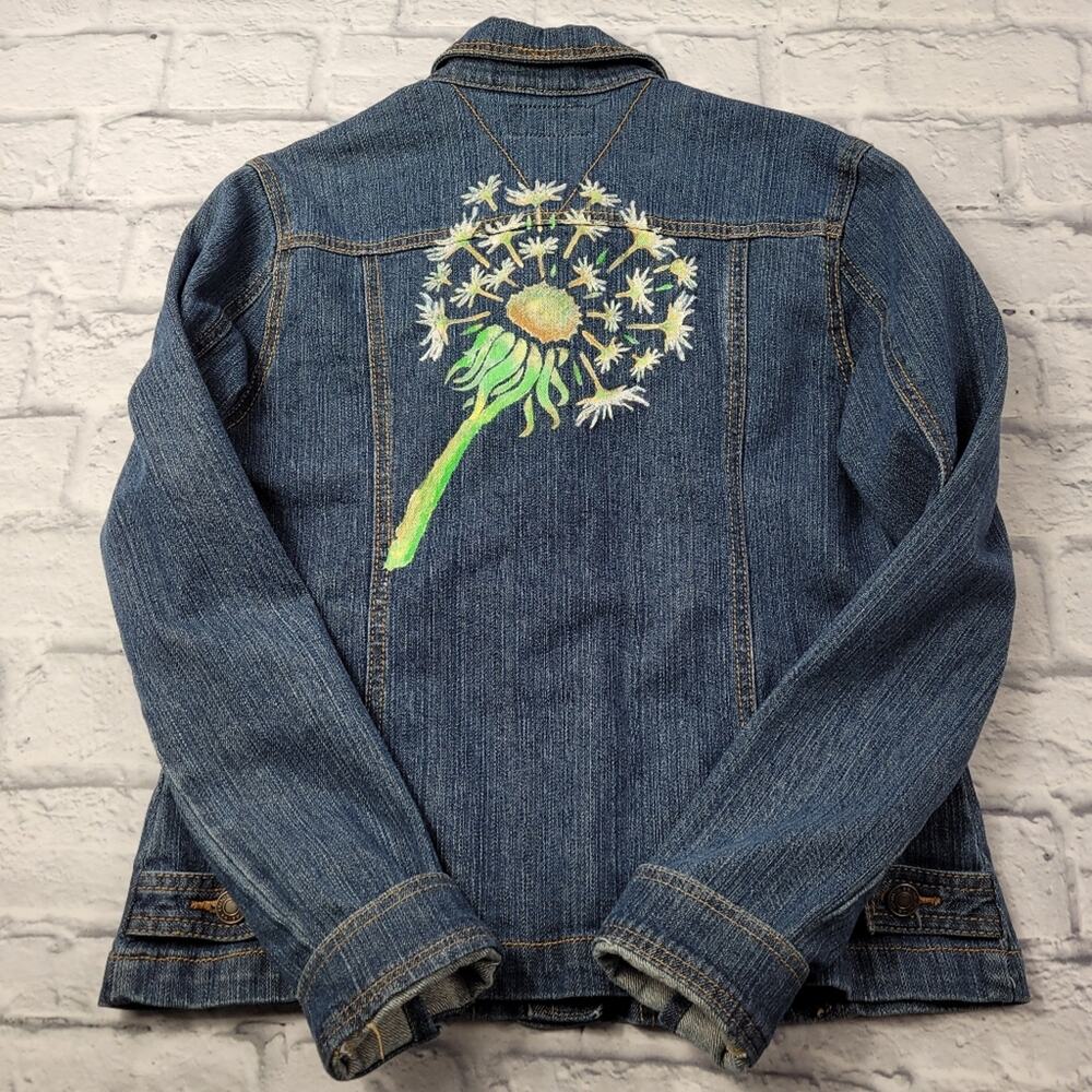 Reworked Route 66 Embroidered & Painted Denim Jacket Dandelion size Medium